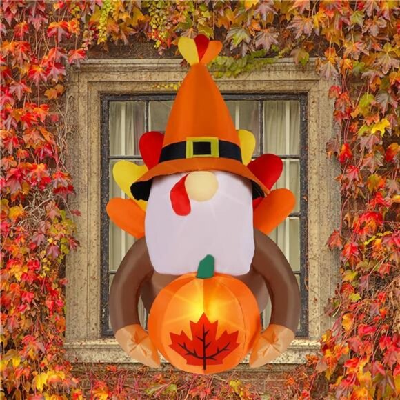 Fall Decor Window Inflatable Gnome, 3.5FT Light Up Thanksgiving Gnome - Picture 3 of 7
